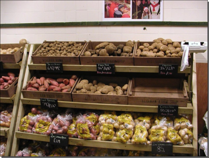 Repro half bushel boxes in Keelham farm shop near Bradford

